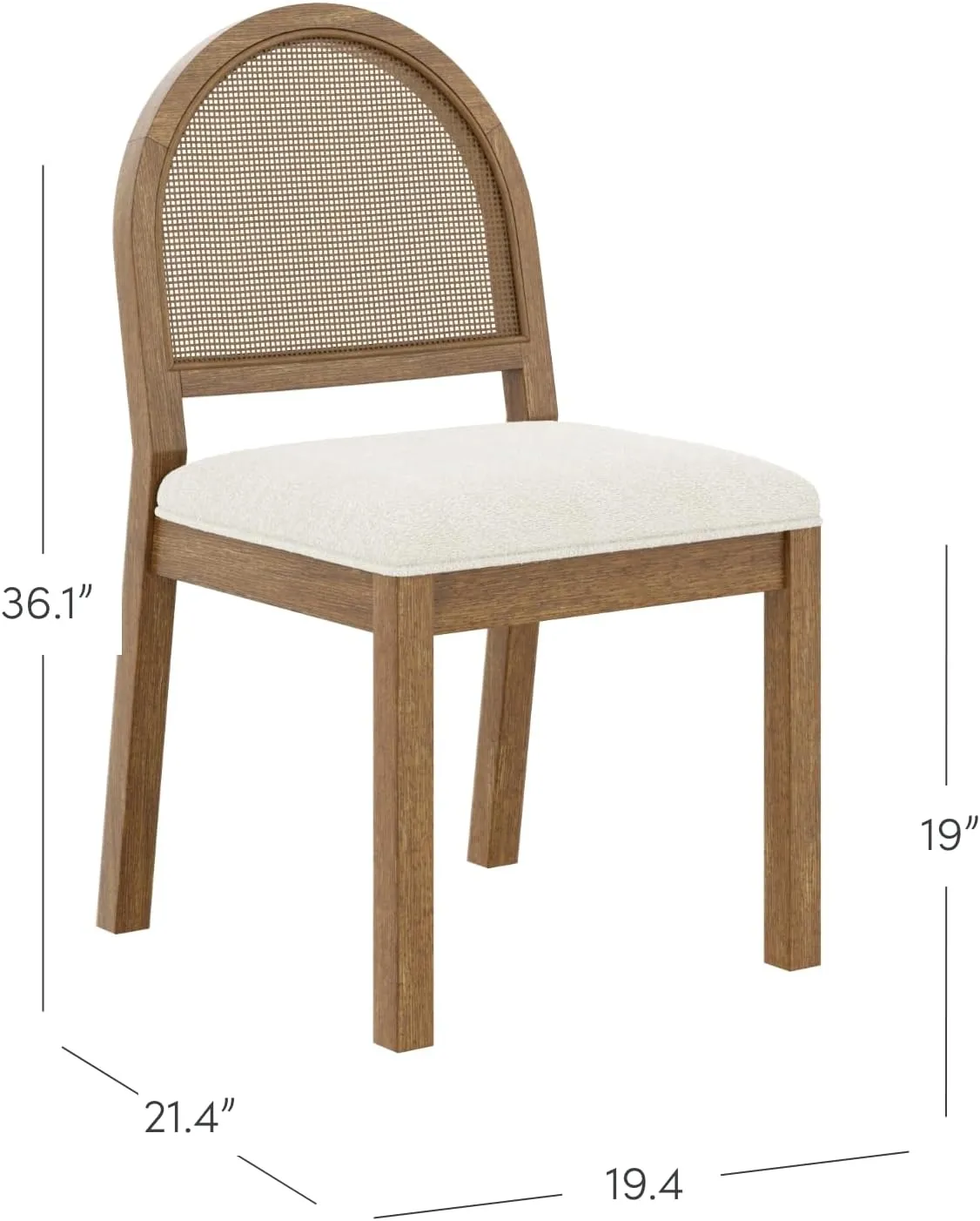 Nathan James Bailey 19 in. Boucle Dining Chair, Upholstered Side Chair with Natural Woven Rattan Back and Solid Wood Legs, Light Brown