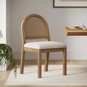 Nathan James Bailey 19 in. Boucle Dining Chair, Upholstered Side Chair with Natural Woven Rattan Back and Solid Wood Legs, Light Brown