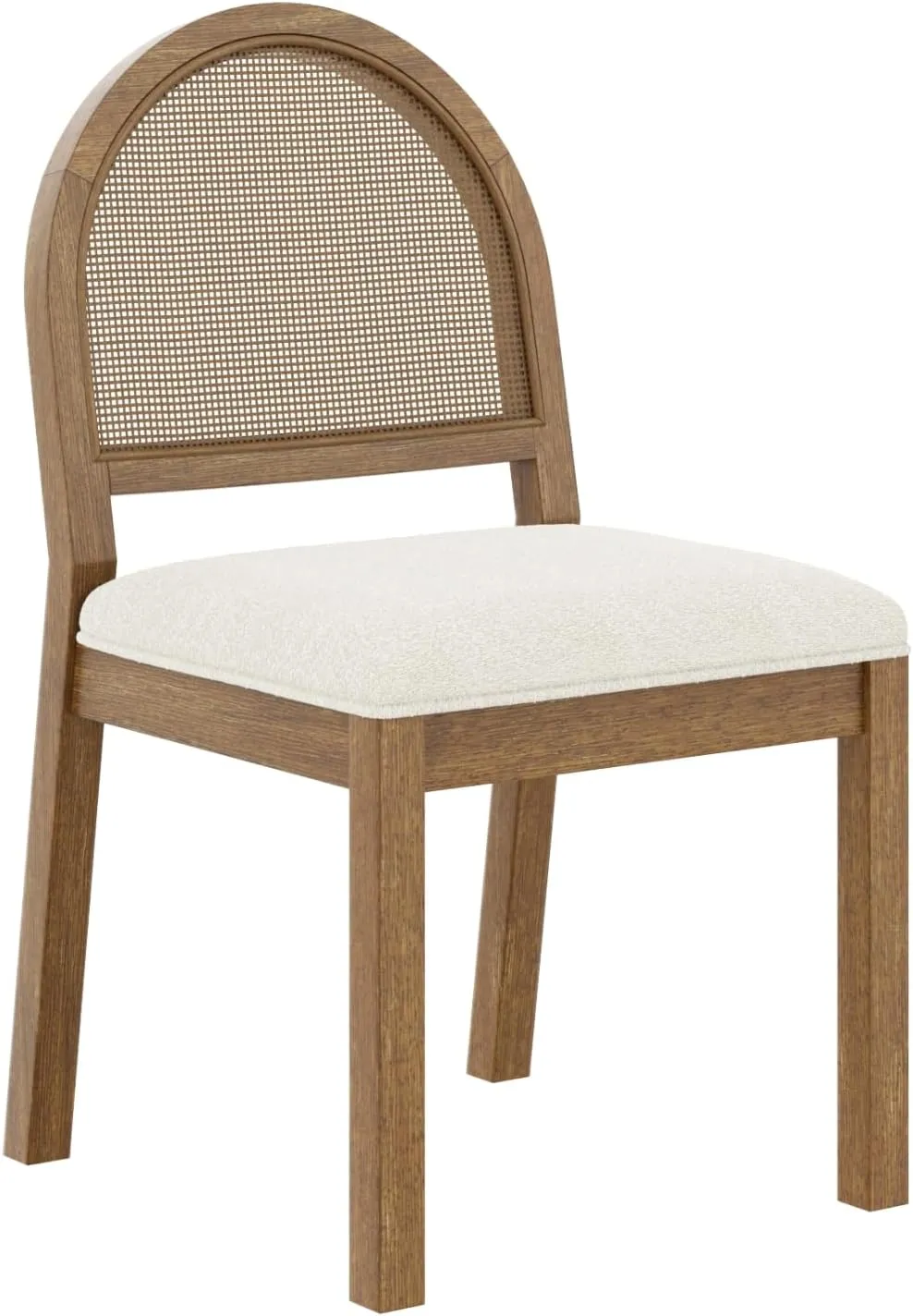 Nathan James Bailey 19 in. Boucle Dining Chair, Upholstered Side Chair with Natural Woven Rattan Back and Solid Wood Legs, Light Brown