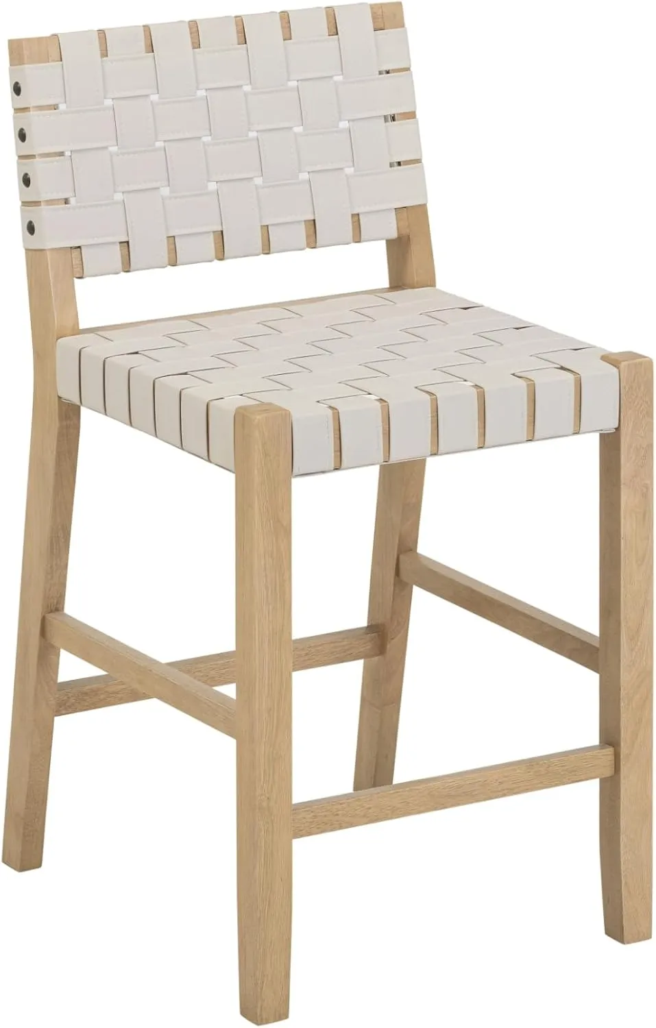 Nathan James Cohen Mid Century Modern Bar Stool, Upholstered Faux Leather Counter Stool with Back and Solid Wood Legs, Off White, Set of 2