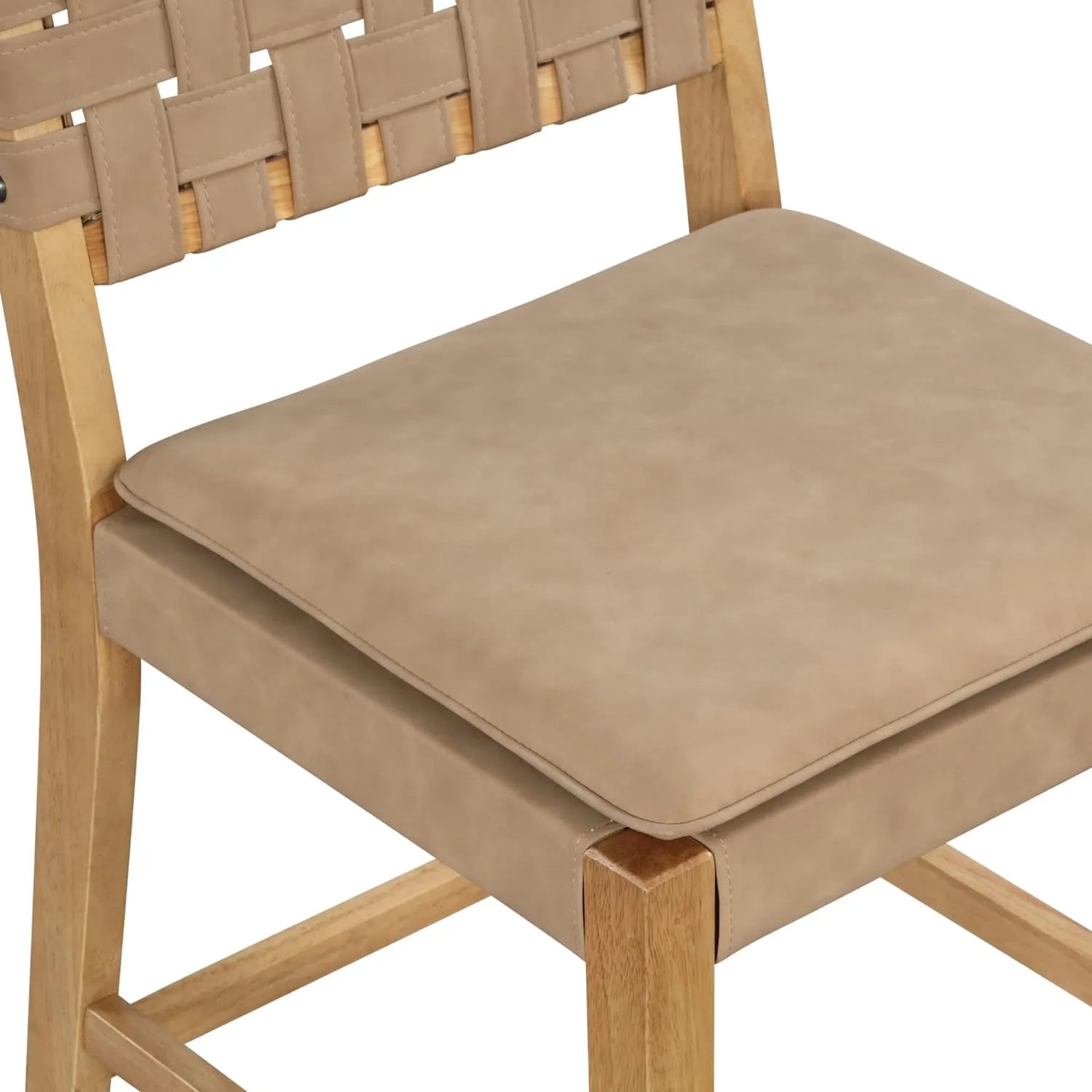 Nathan James Cohen Mid-Century Modern Leather Bar Stool, Counter Height Chair in Solid Wood Frame with Footrest and Woven Leather Back for Kitchen, Natural Brown, 1 count, Barstool - 24"