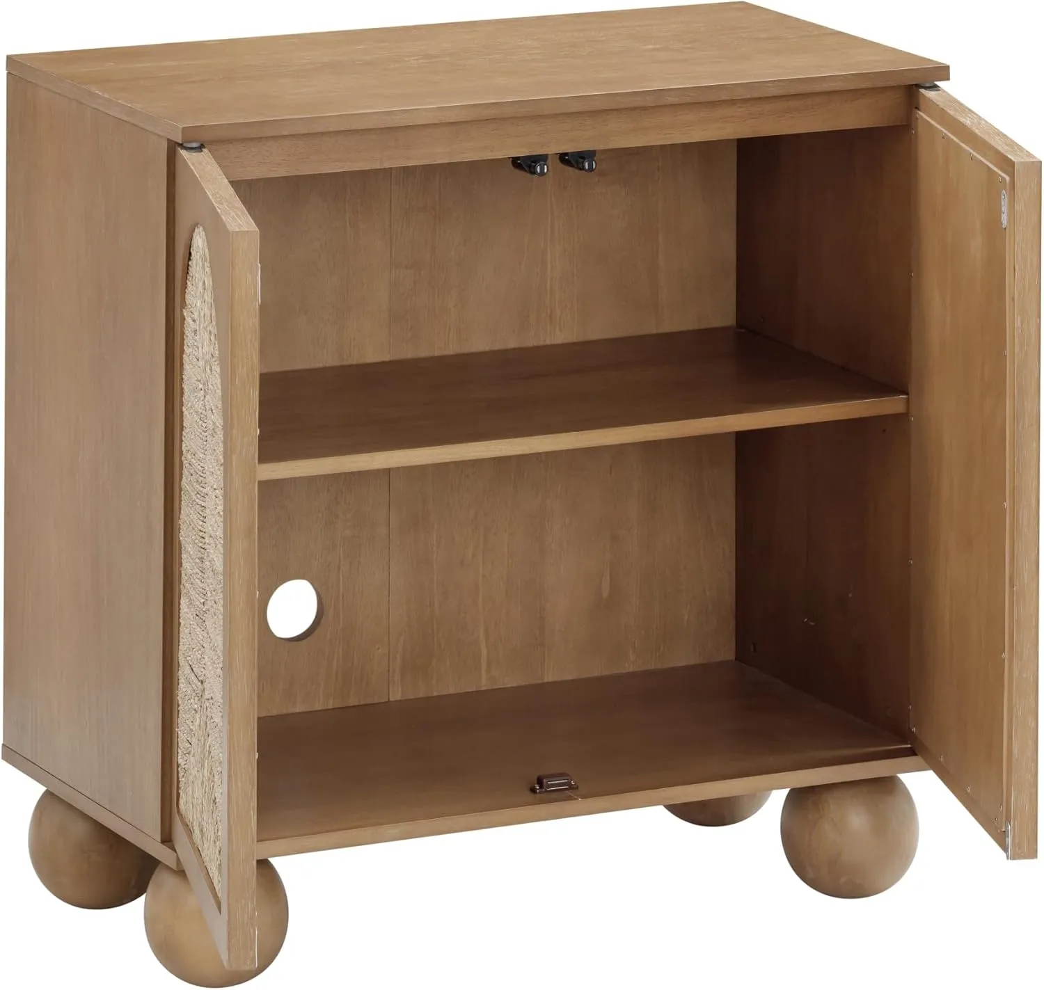 Nathan James Leah Boho TV Stand or Sideboard Cabinet for Kitchen or Living Room with Ball-Style Feet, Natural Seagrass Door Fronts and Solid Wood Legs, Light Brown, Set of 2