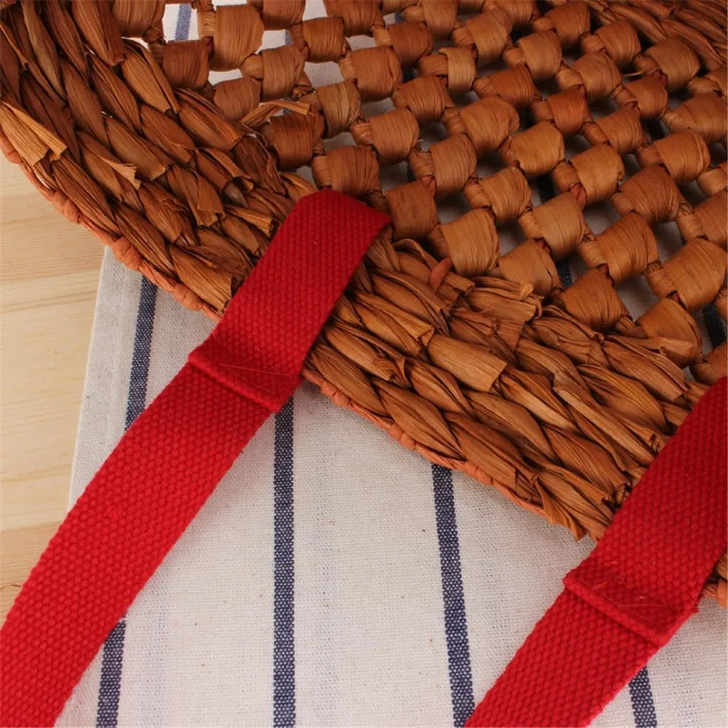 Natural corn husk handmade woven bag solid colour openwork handheld vegetable basket bag(E)