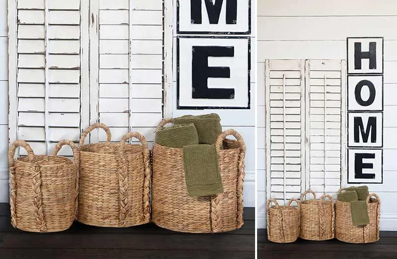 Natural Hyacinth Baskets  Set of 3