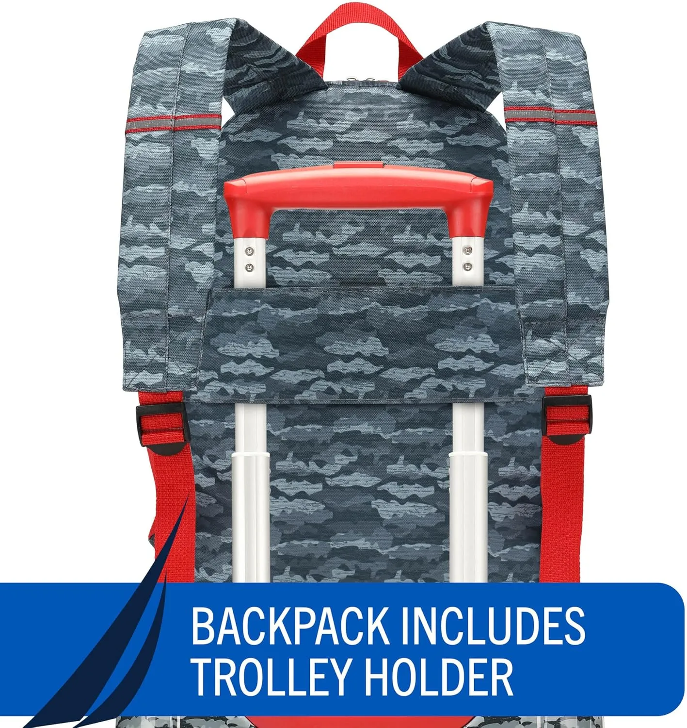 NAUTICA Kids Luggage - 18" Airline Approved Rolling Hardside Upright Carry-on Suitcase Set with Wheels (Shark Attack | 5pc Travel Set)
