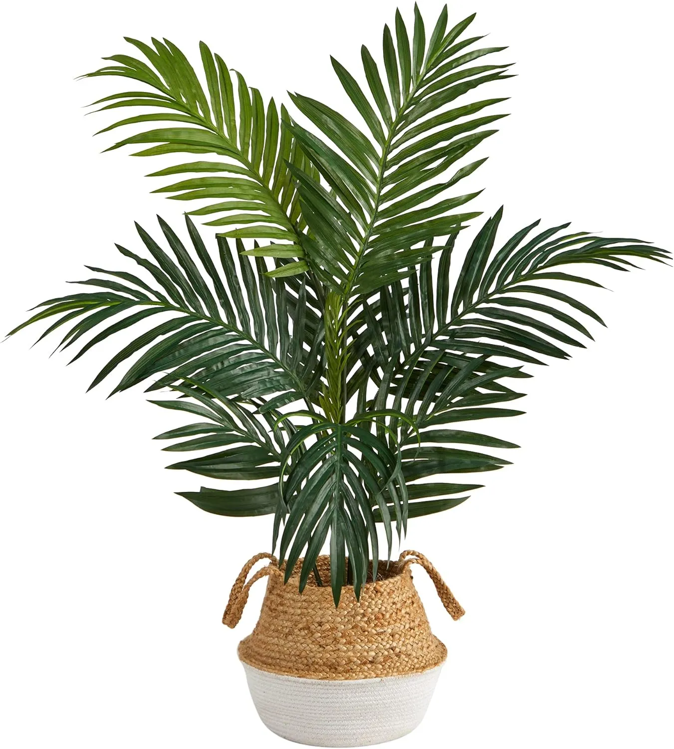 Nearly Natural 4ft. Kentia Palm Artificial Tree in Boho Chic Handmade Cotton & Jute White Woven Planter