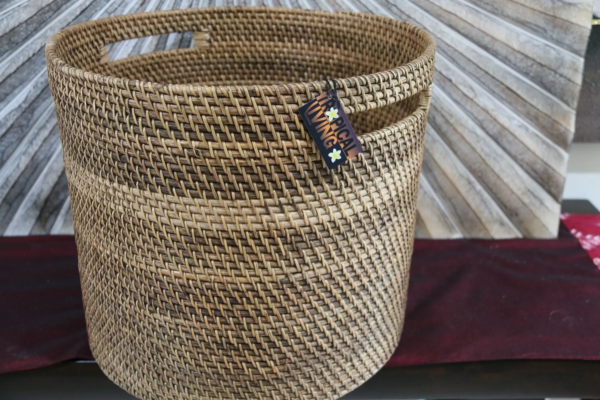 New Balinese Hand Woven Rattan Open Basket w/handles  / Bali Basket - 3 sizes