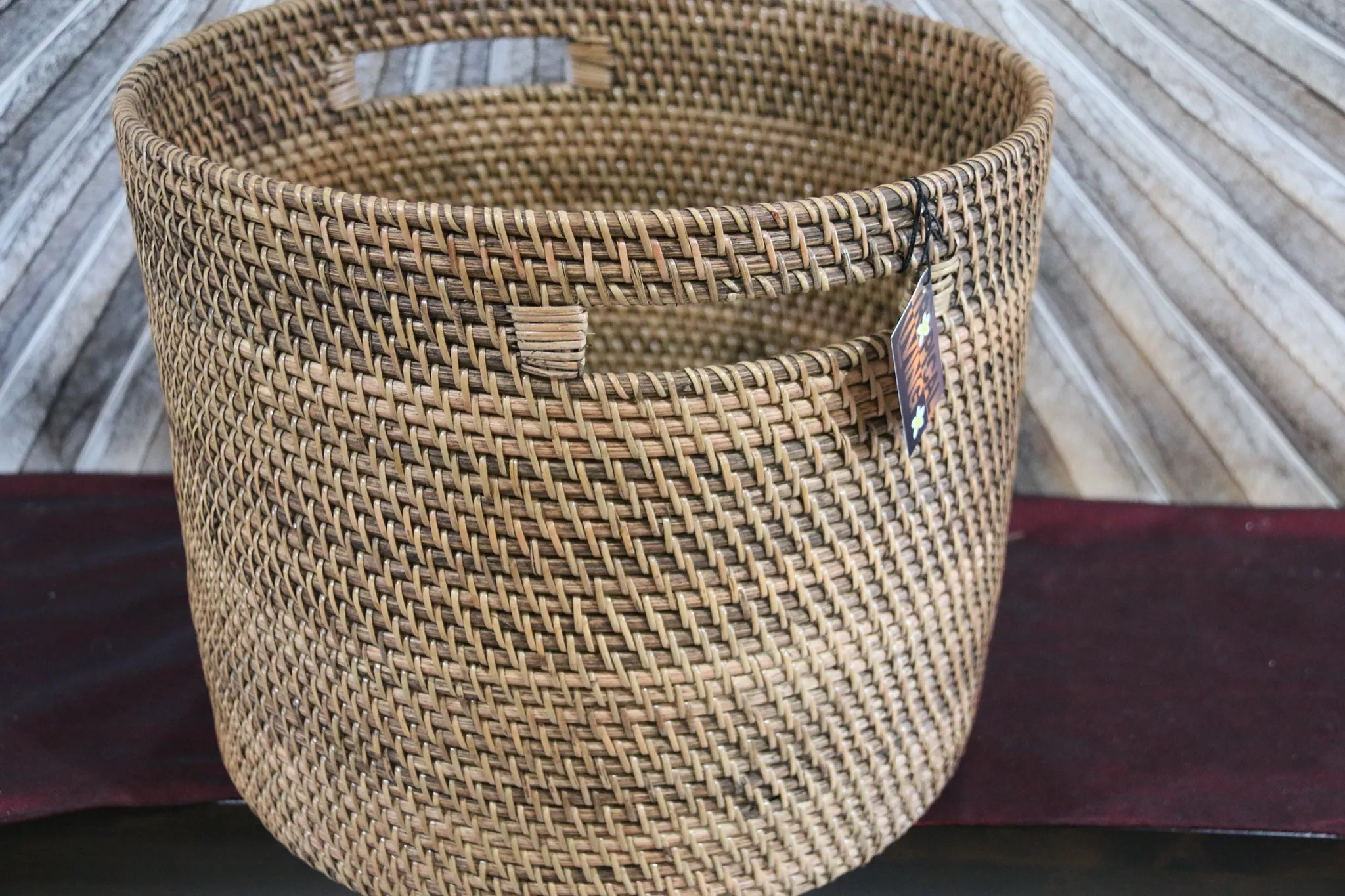 New Balinese Hand Woven Rattan Open Basket w/handles  / Bali Basket - 3 sizes