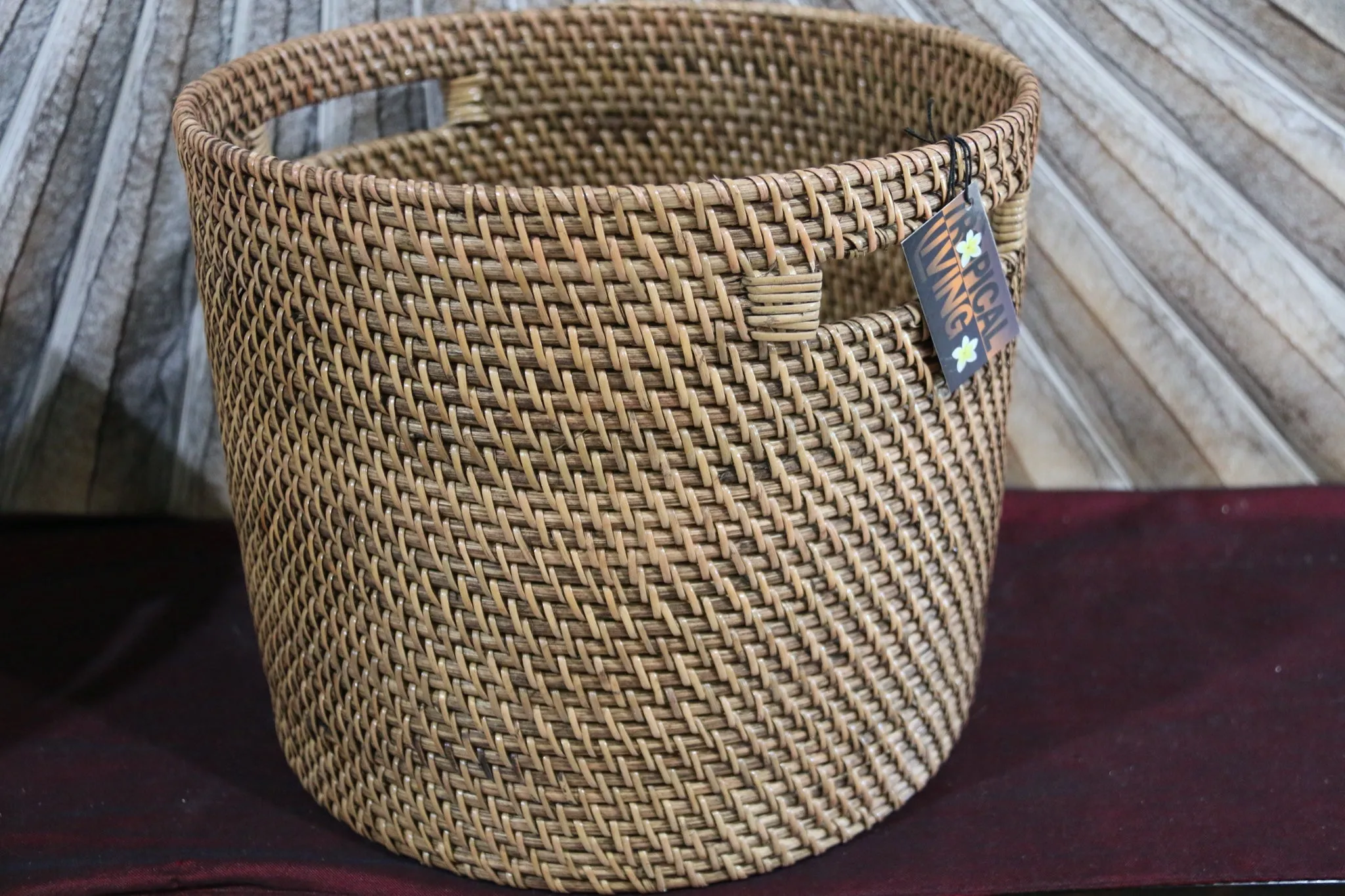 New Balinese Hand Woven Rattan Open Basket w/handles  / Bali Basket - 3 sizes
