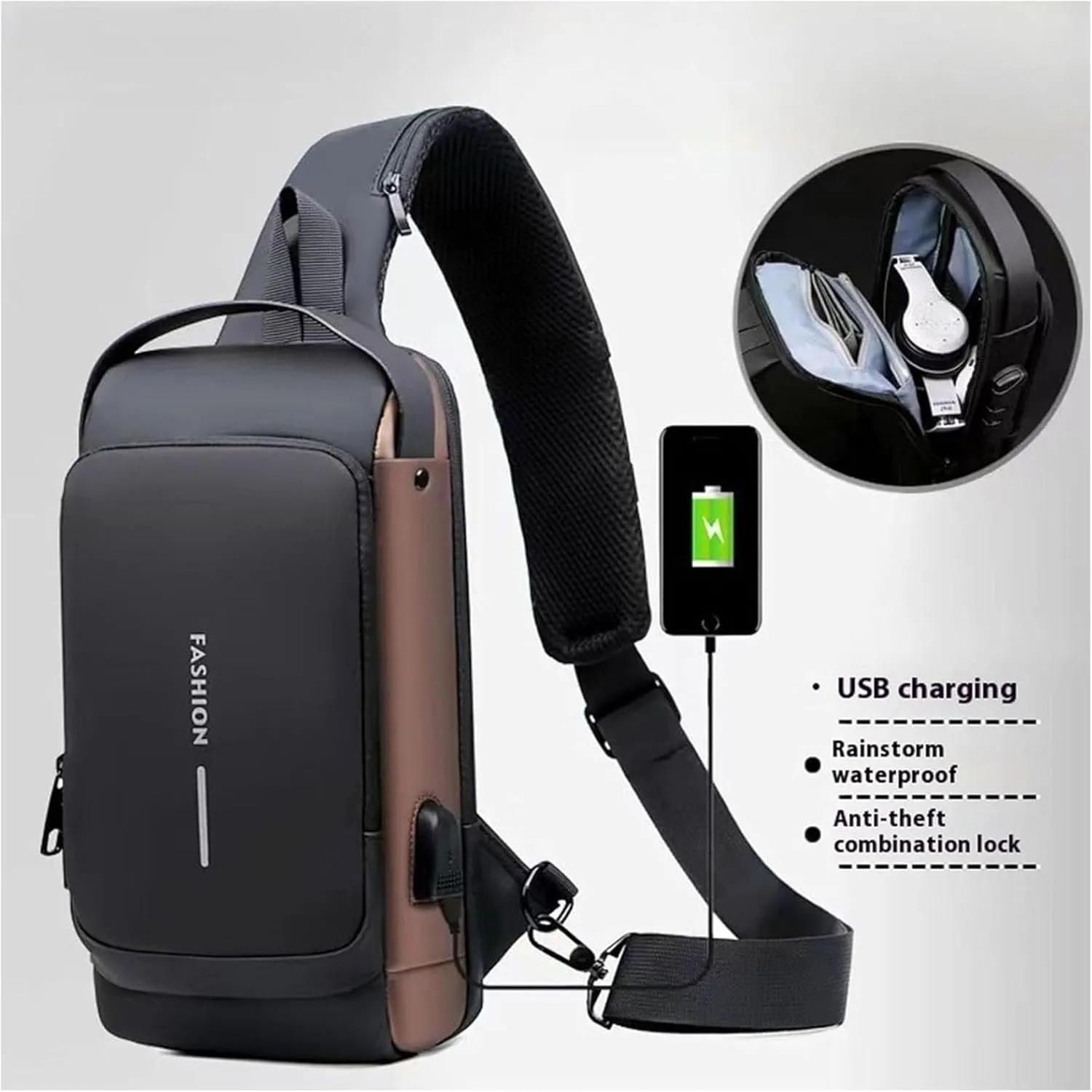 New Carbon Fiber Streamline Anti-Theft Sling Bag, Waterproof Crossbody Bag with USB Charging Port for Travel and Gym