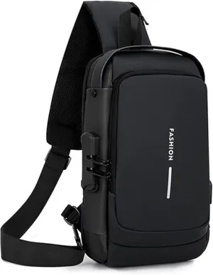 New Carbon Fiber Streamline Anti-Theft Sling Bag, Waterproof Crossbody Bag with USB Charging Port for Travel and Gym