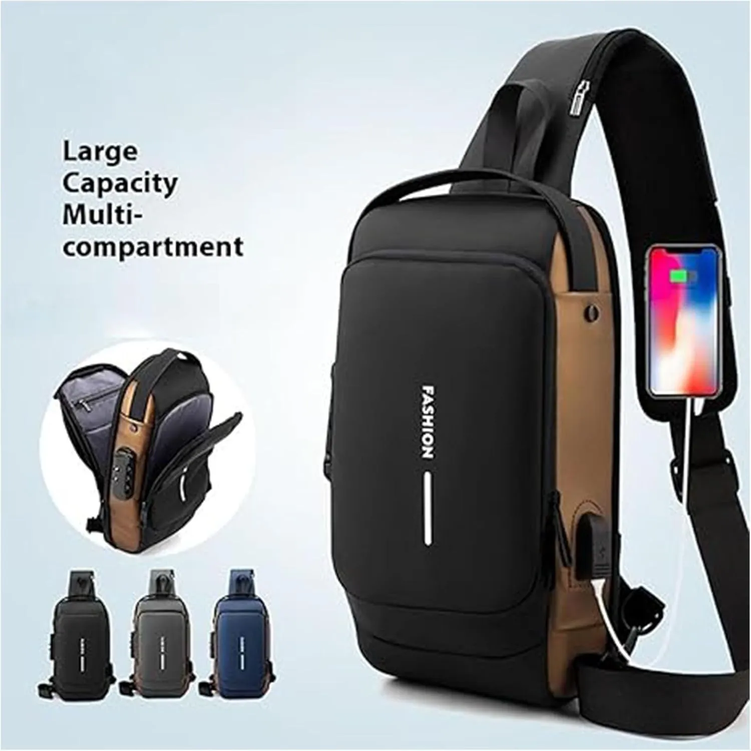 New Carbon Fiber Streamline Anti-Theft Sling Bag, Waterproof Crossbody Bag with USB Charging Port for Travel and Gym