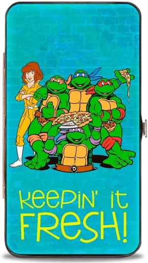Nickelodeon unisex adults Buckle-down Hinge - Classic Tmnt April & Group/Keepin' It Fresh   Logo Blues Wallet, Ninja Turtles, 7 x 4 US