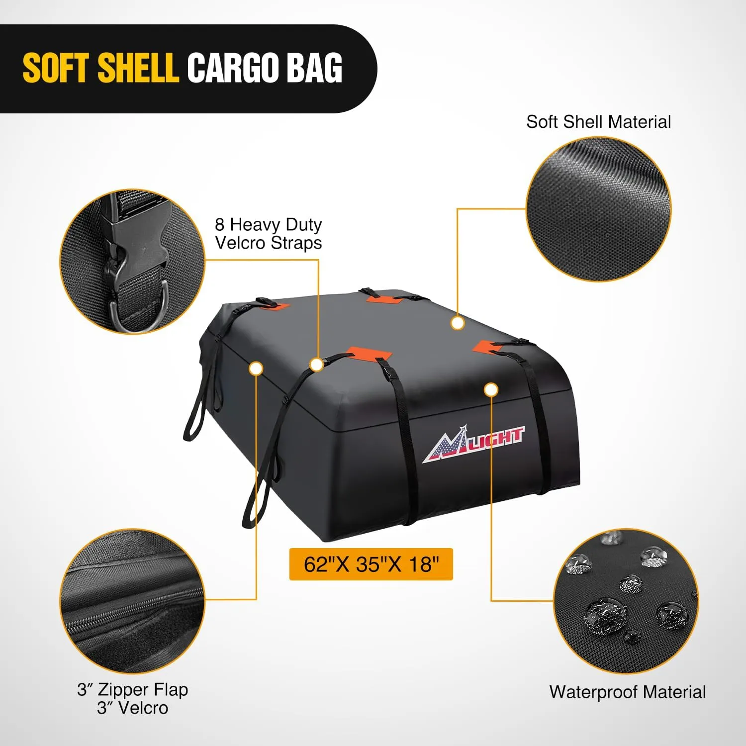 Nilight 64" x 39" x 6" Universal Roof Rack Cargo Basket Heavy-Duty 250LBS Capacity Rooftop Carrier Luggage Holder & Soft Waterproof|Cargo Bag|Net|Ratchet Straps for SUV Truck Vehicle
