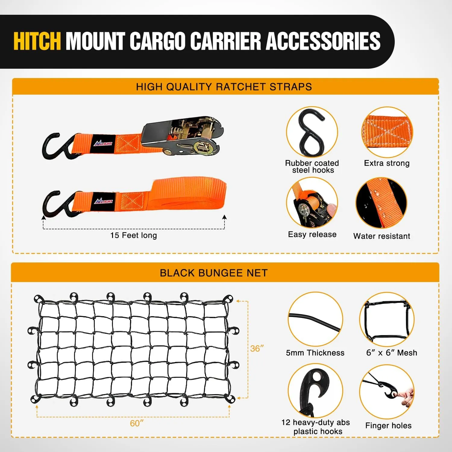 Nilight 64" x 39" x 6" Universal Roof Rack Cargo Basket Heavy-Duty 250LBS Capacity Rooftop Carrier Luggage Holder & Soft Waterproof|Cargo Bag|Net|Ratchet Straps for SUV Truck Vehicle
