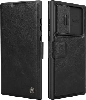 Nillkin for Samsung Galaxy S23 Ultra Wallet Case with Card Holder and Camera Cover, PU Leather Case with Magnetic Flip Cover, Card Slot, Slide Camera Protection (6.8 inch) - Black