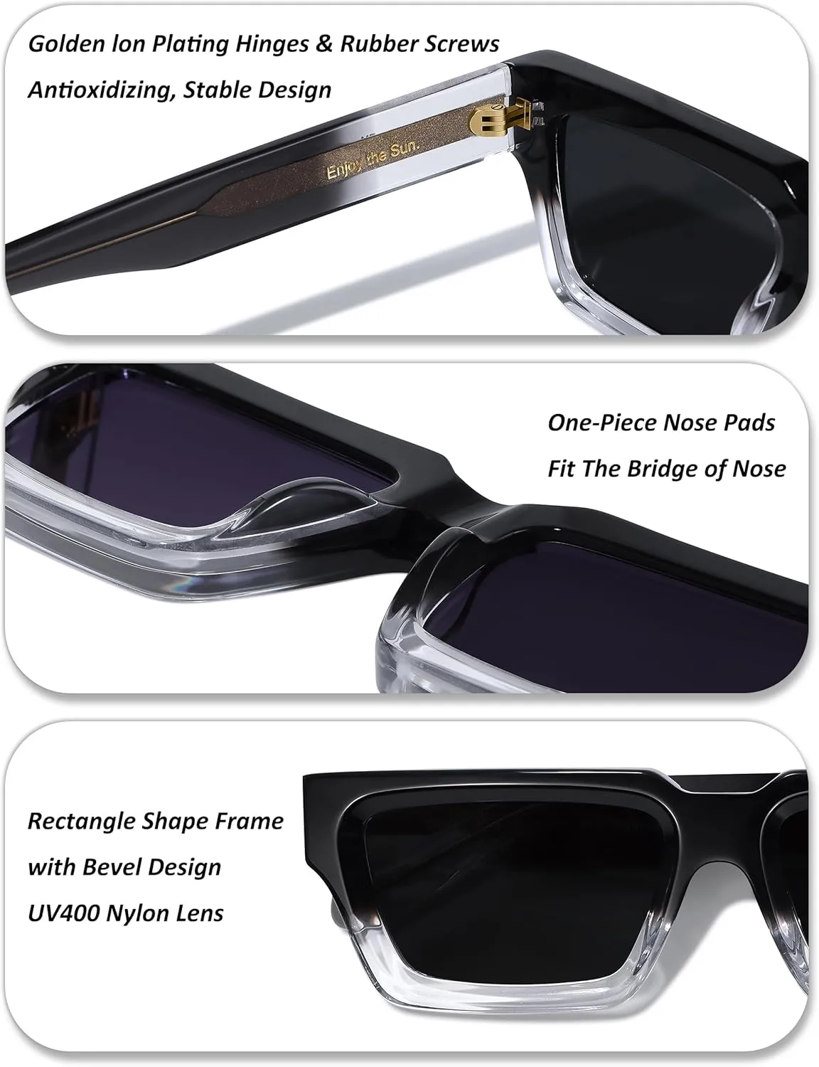Non Polarized Acetate Sunglasses 148mm Frame with UV Protection Impact Resistant Nylon Lens Retro Shades Unisex