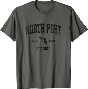 North Port Florida FL Vintage Sports Design Black Print T-Shirt