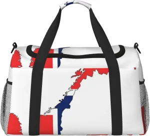 Norwegian Flag Map print Travel Duffle Bag Gym Bag for Women,Puffer Tote Bag,Weekender Overnight Bag Organizer