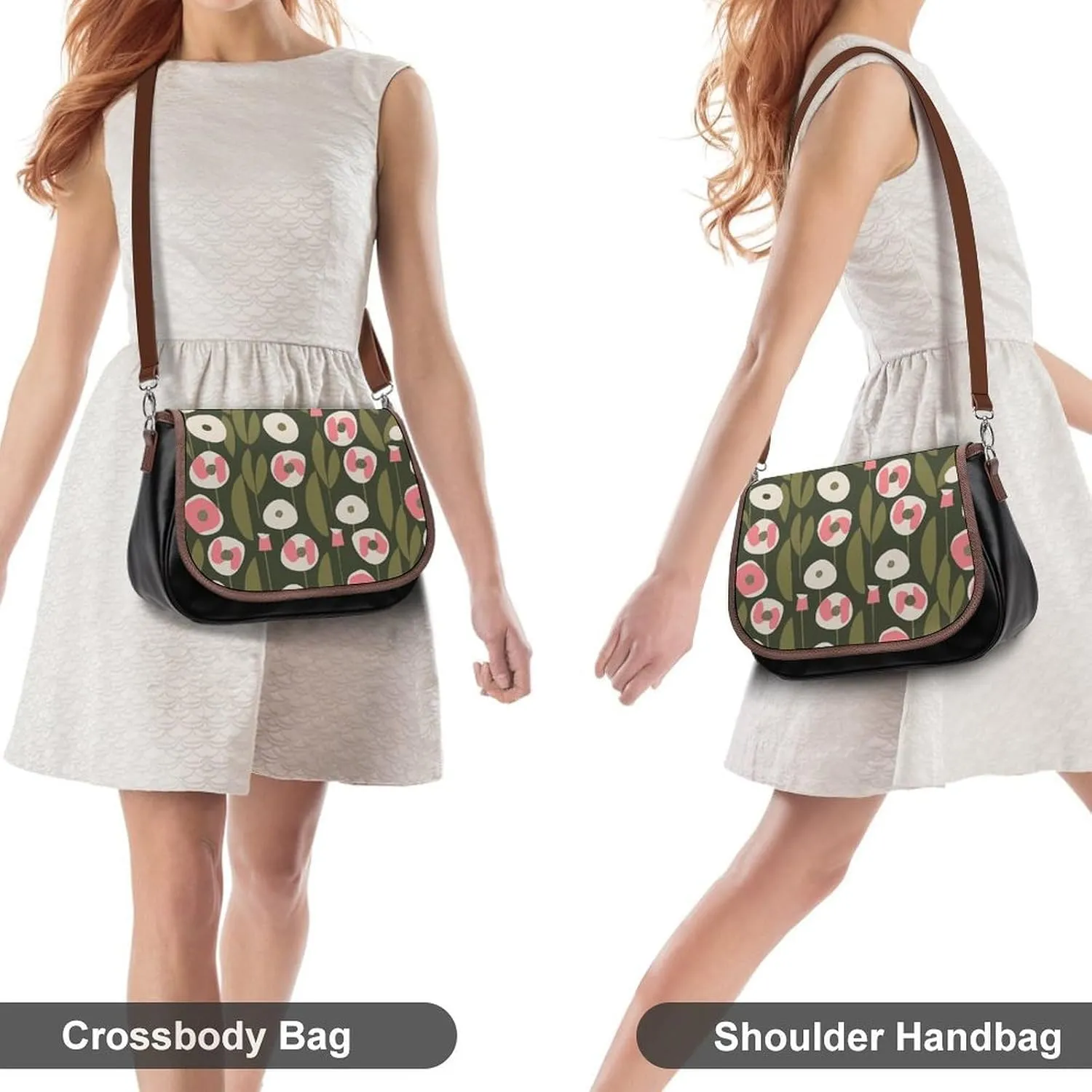 Novelty Boho Abstract Flowers Crossbody Bags for Women Travel Shoulder Bag Small Leather Cross Body Handbags