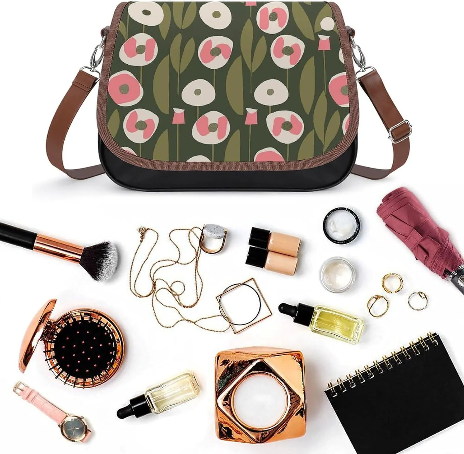 Novelty Boho Abstract Flowers Crossbody Bags for Women Travel Shoulder Bag Small Leather Cross Body Handbags
