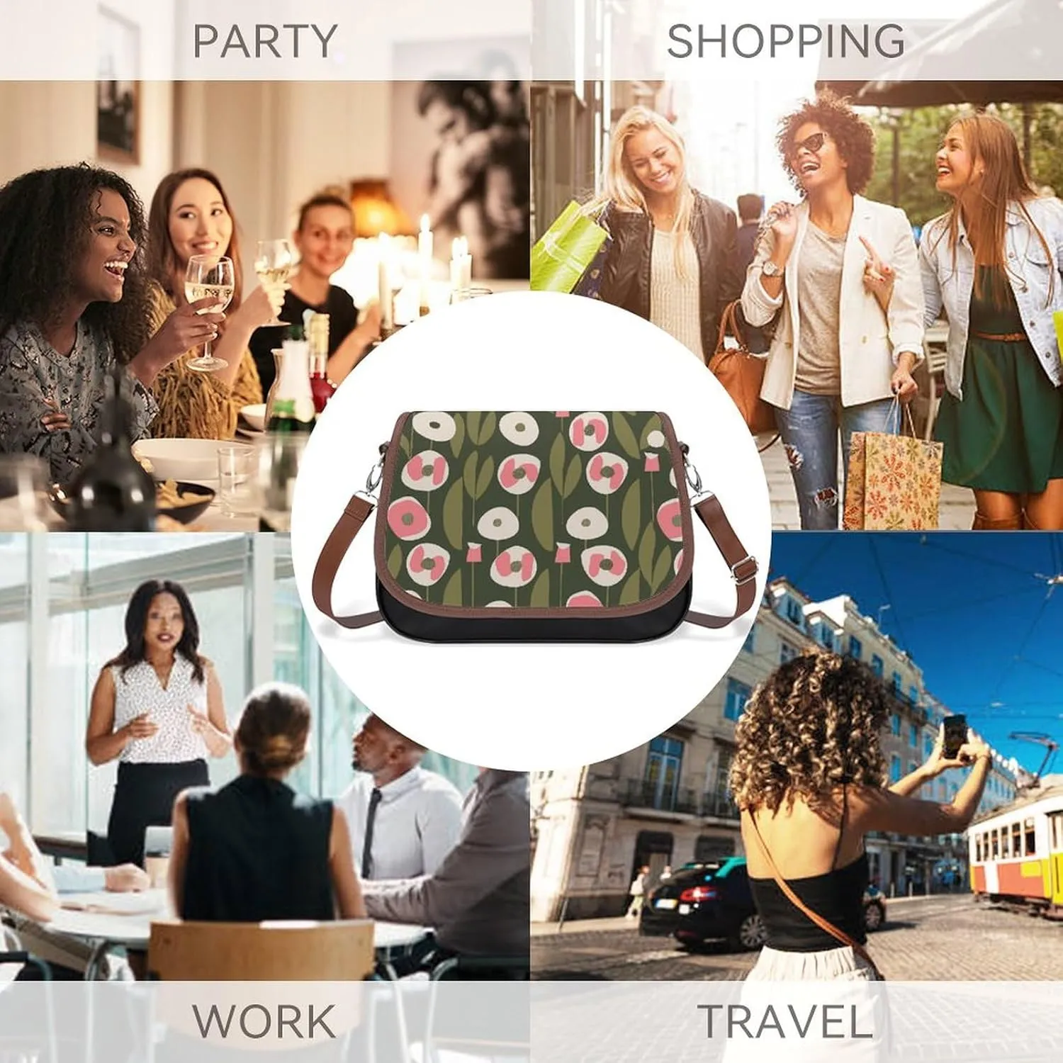 Novelty Boho Abstract Flowers Crossbody Bags for Women Travel Shoulder Bag Small Leather Cross Body Handbags