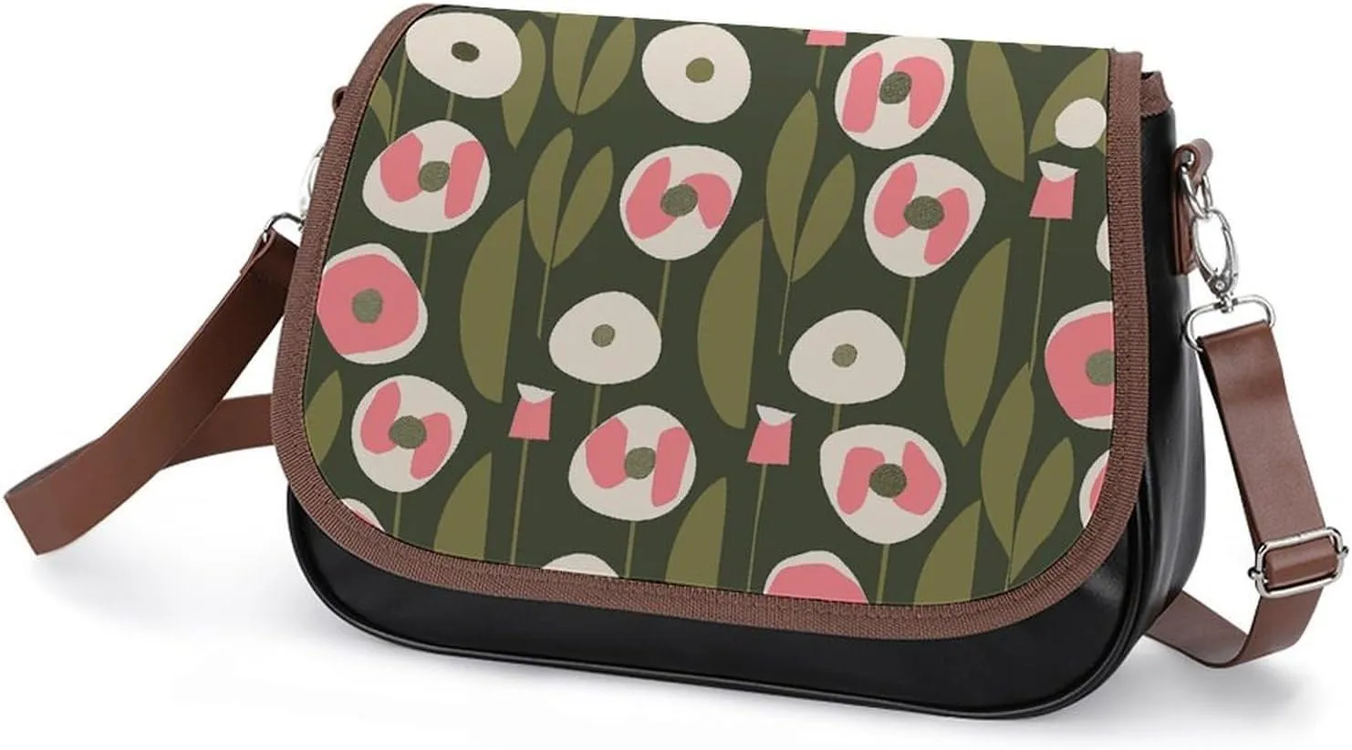 Novelty Boho Abstract Flowers Crossbody Bags for Women Travel Shoulder Bag Small Leather Cross Body Handbags