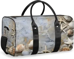 Ocean Beach Travel Duffle Bag for Women Men Gym Duffel Foldable Bag Waterproof Weekender Seashell Starfish Duffle Tote