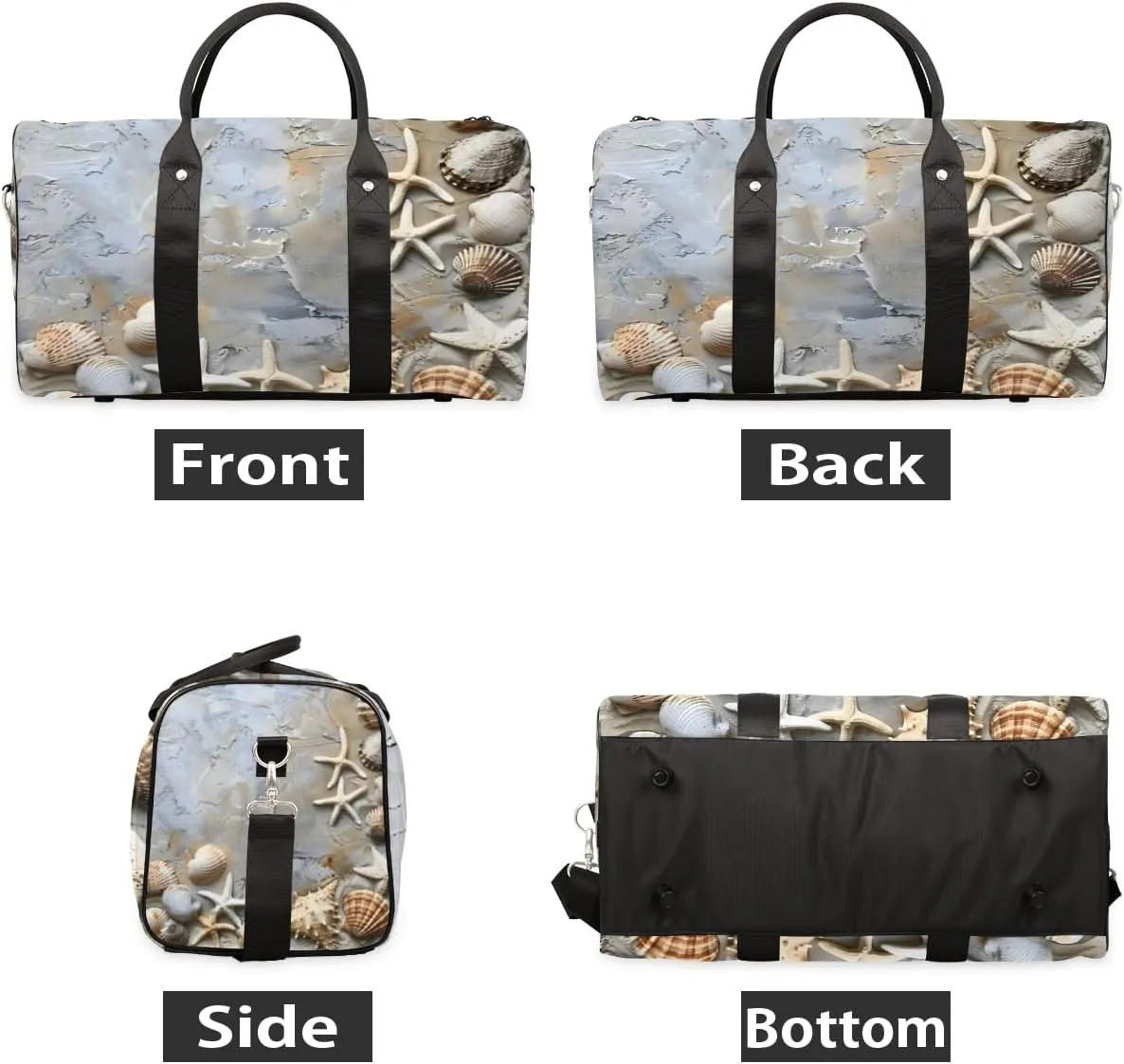 Ocean Beach Travel Duffle Bag for Women Men Gym Duffel Foldable Bag Waterproof Weekender Seashell Starfish Duffle Tote