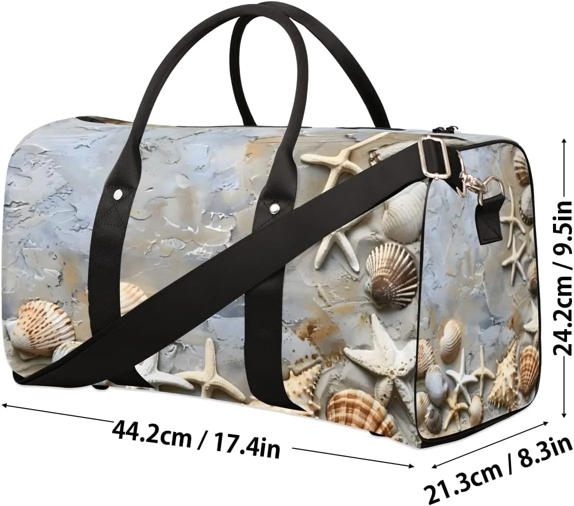 Ocean Beach Travel Duffle Bag for Women Men Gym Duffel Foldable Bag Waterproof Weekender Seashell Starfish Duffle Tote