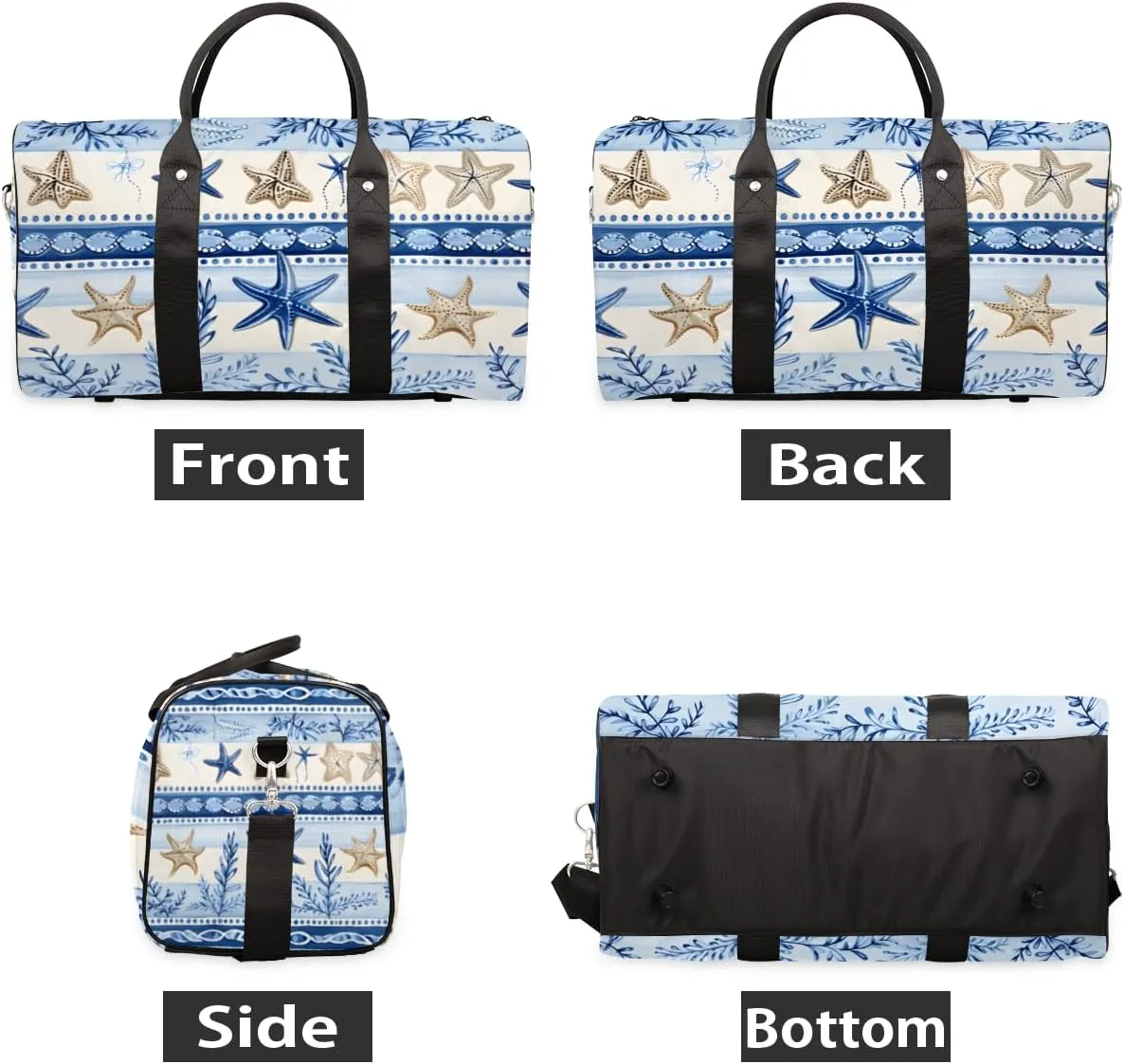 Ocean Starfish Travel Duffle Bag for Women Men Gym Duffel Foldable Bag Waterproof Weekender Blue Retro Duffle Tote