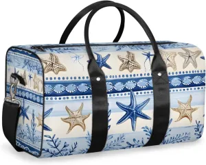 Ocean Starfish Travel Duffle Bag for Women Men Gym Duffel Foldable Bag Waterproof Weekender Blue Retro Duffle Tote