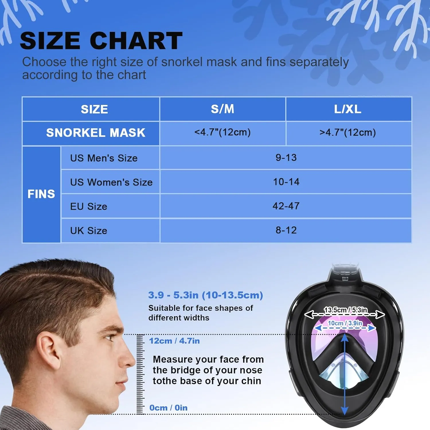 Odoland Snorkeling Packages for Adults & Youth, Full Face Snorkel Mask with Camera Mount, Adjustable Swim Fins, Mesh Bag, Anti-Fog Anti-Leak Scuba Diving Gear for Men & Women
