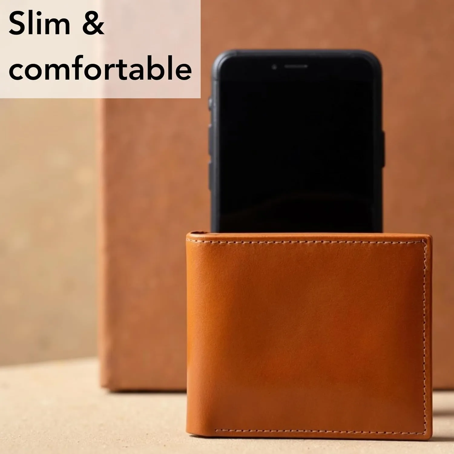 O'Hare Bags Genuine Leather Bifold Wallet for Men - RFID Blocking - Cowhide Leather - Slim, Extra Capacity Wallet - Extra Strong Stitching - Premium Gift Box (Bifold, Tan)