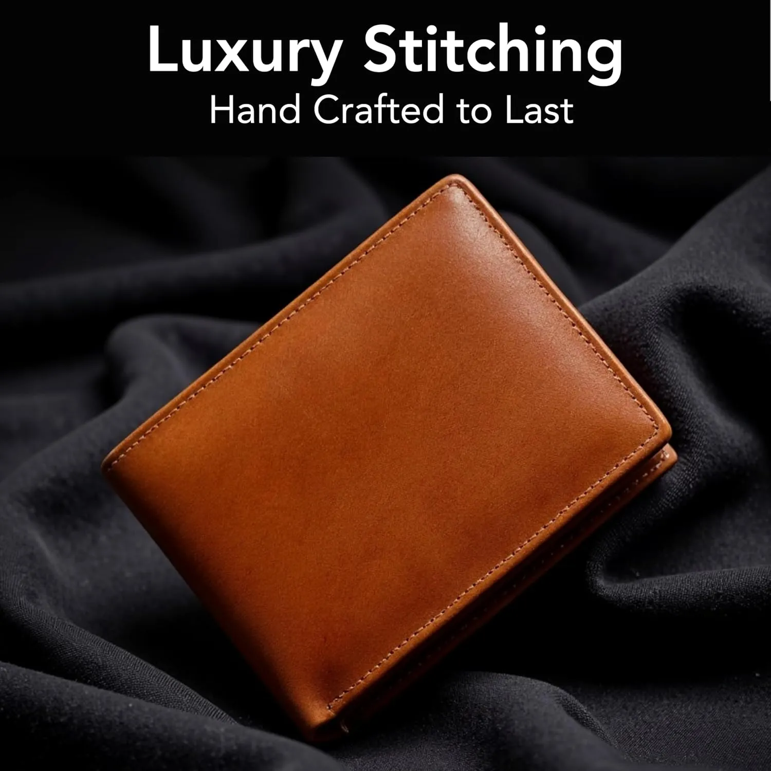 O'Hare Bags Genuine Leather Bifold Wallet for Men - RFID Blocking - Cowhide Leather - Slim, Extra Capacity Wallet - Extra Strong Stitching - Premium Gift Box (Bifold, Tan)