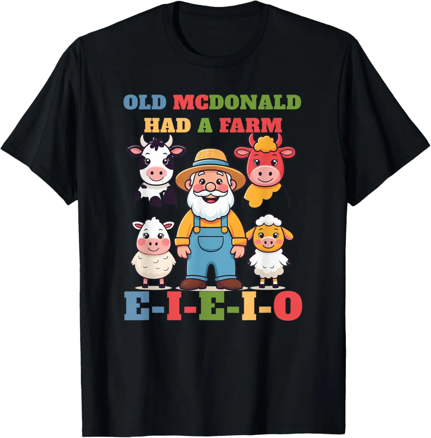 Old McDonald Had a Farm Design Cute Cartoon Farm Animals T-Shirt