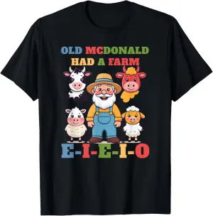 Old McDonald Had a Farm Design Cute Cartoon Farm Animals T-Shirt