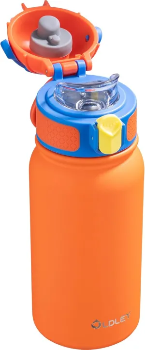 OLDLEY Kids Water Bottle 12oz Insulated Water bottle, Double Wall Stainless Steel Vacuum Bottle, Leak-Proof Sport Bottles for School Boys Girls,Orange