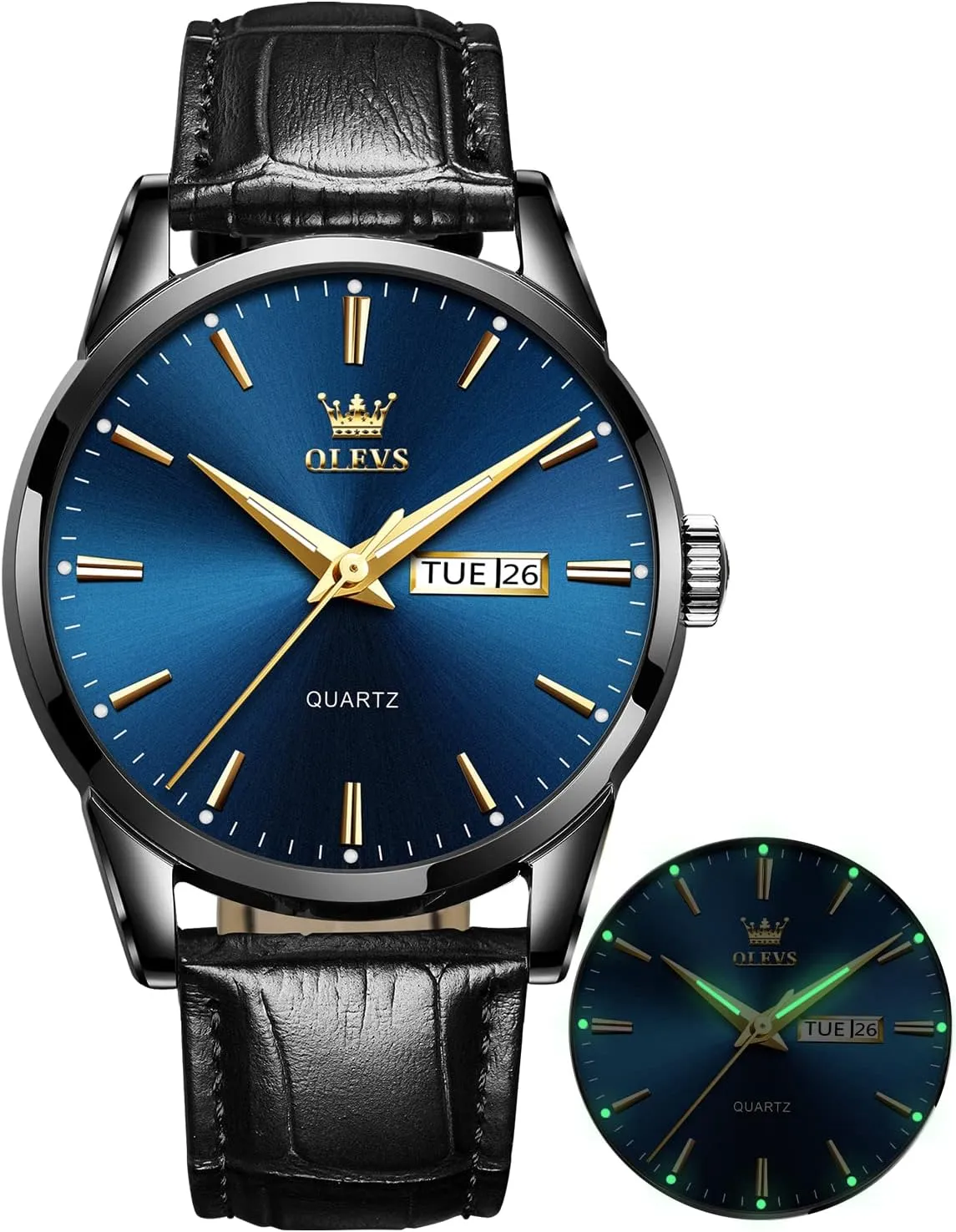 OLEVS Watches for Men Brown Leather Gold Case Analog Quartz Fashion Business Dress Watch Day Date Luminous Waterproof Casual Male Wrist Watches