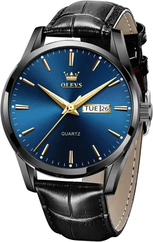 OLEVS Watches for Men Brown Leather Gold Case Analog Quartz Fashion Business Dress Watch Day Date Luminous Waterproof Casual Male Wrist Watches