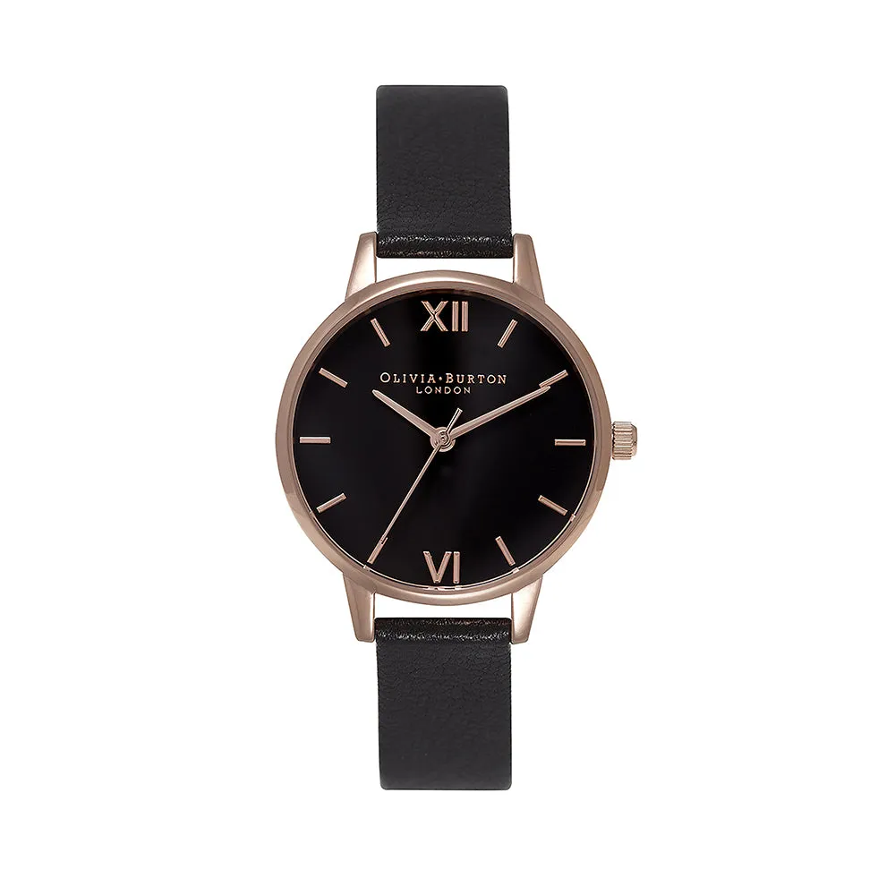 Olivia Burton Black Sunray Rose Gold Watch