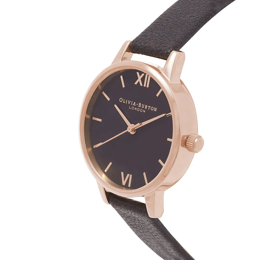 Olivia Burton Black Sunray Rose Gold Watch