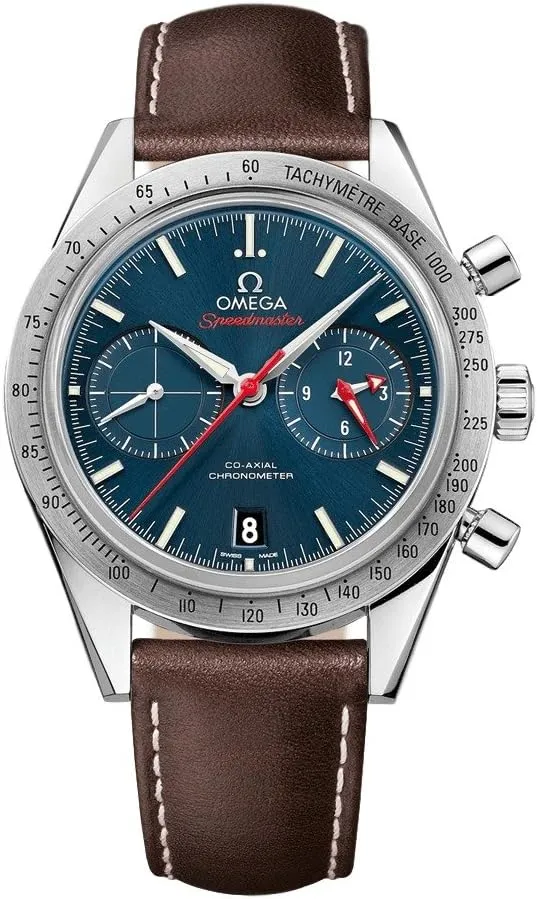Omega Speedmaster Automatic Blue Dial Brown Leather Mens Watch 33112425103001