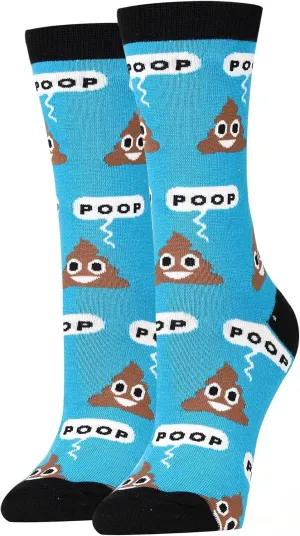 Oooh Yeah! Socks, Women's Cotton Crew Socks (Poop! (Blue))