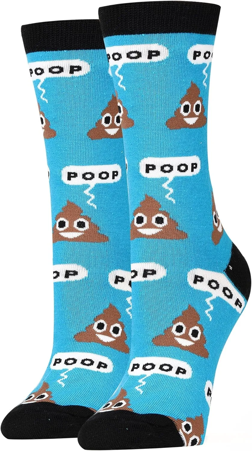 Oooh Yeah! Socks, Women's Cotton Crew Socks (Poop! (Blue))