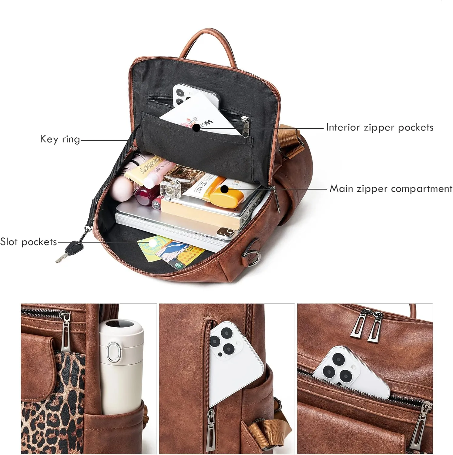 OPAGE Leather Backpack Purse for Women Fashion Designer Ladies Shoulder Bags Travel Backpack With Wristlet