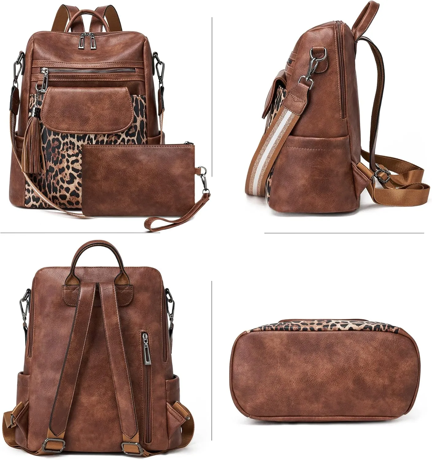 OPAGE Leather Backpack Purse for Women Fashion Designer Ladies Shoulder Bags Travel Backpack With Wristlet