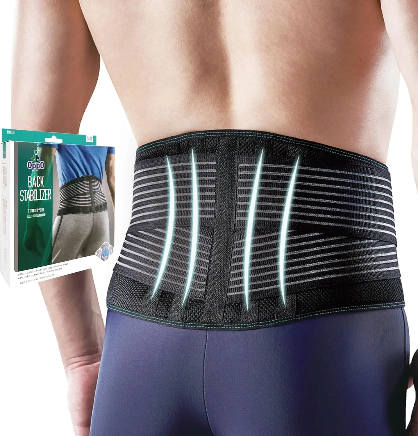 OPPO RW501 Breathable Back Stabilizer with Flexible Stays - Lower Back Pain Relief, Sciatica Pain Relief, Herniated Disc Relief, and Weight Lifting (Black, L/XL, 1-Pack)