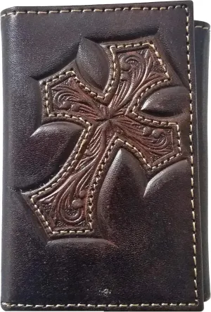 Origional Nocona Cross Leather Trifold Chocolate Wallet