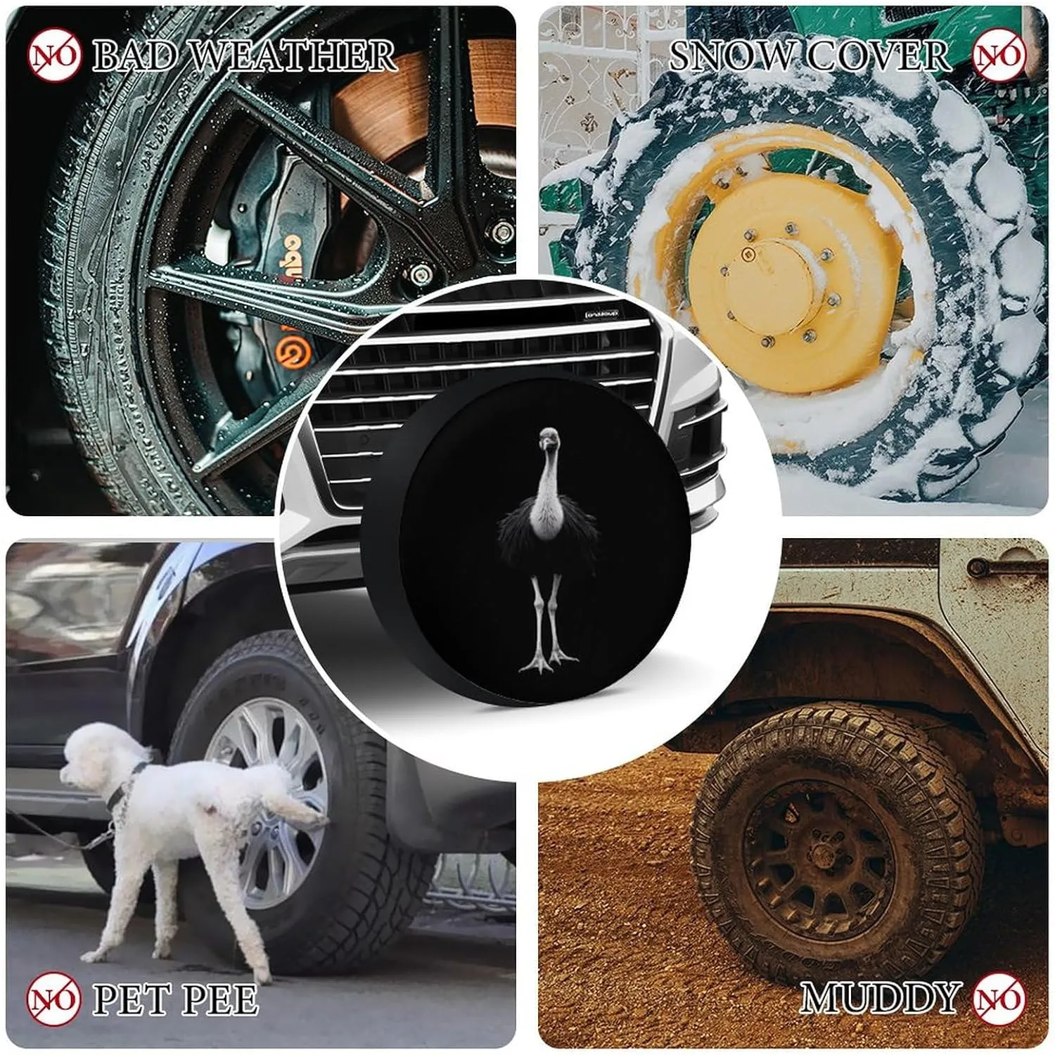 Ostrich Spare Tire Cover Oxford Tire Cover Wheel Cover Protectors Universal Fits for Truck Campers 16inch